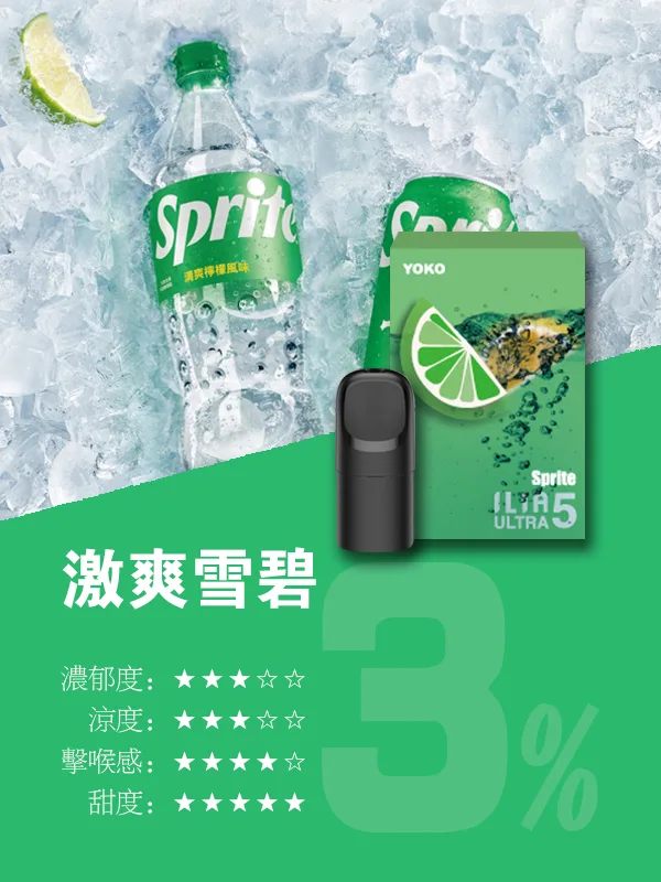 ilia煙彈五代拋棄式電子煙雪碧口味-電子菸菸彈一盒三入