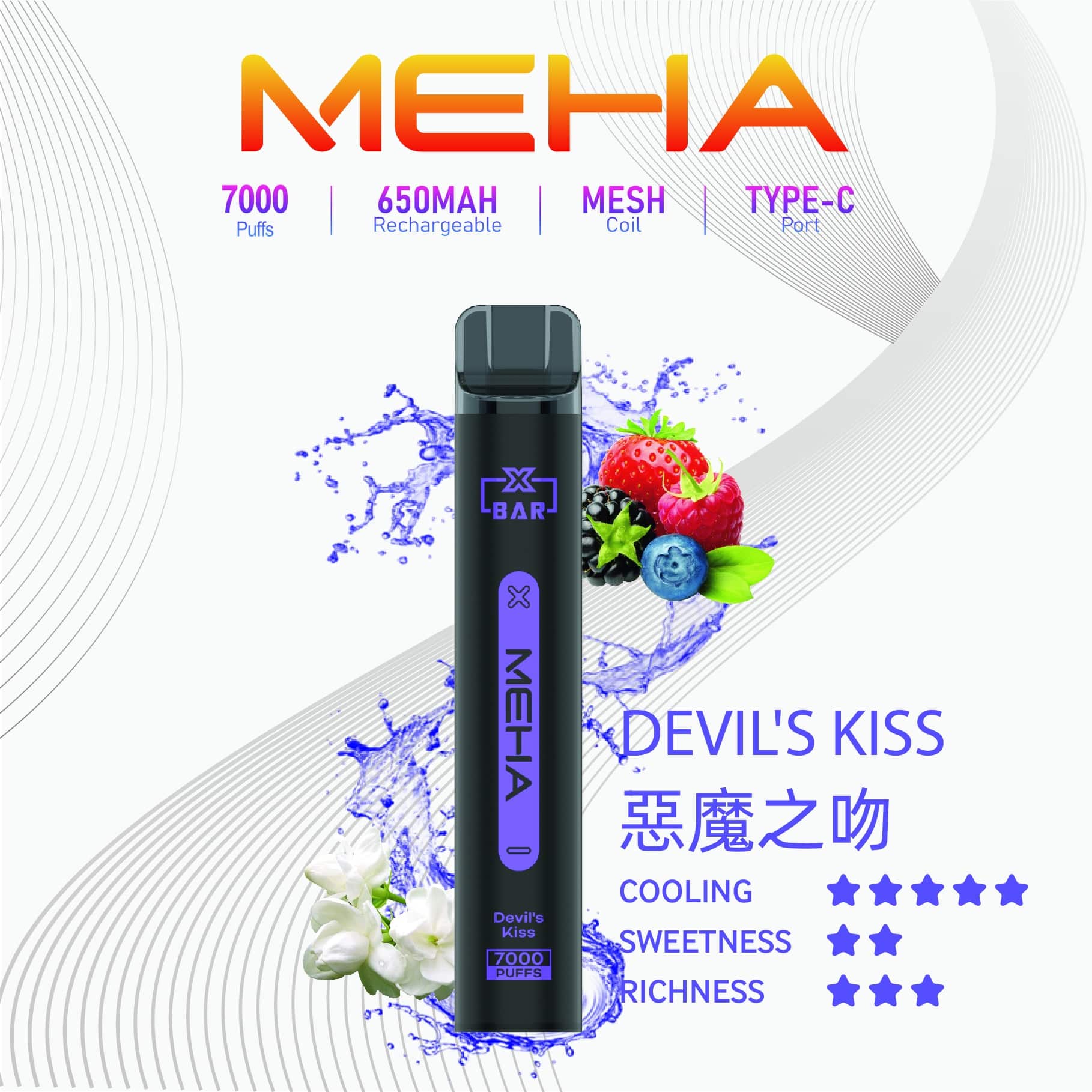 Meha7000口一次性電子煙惡魔之吻口味